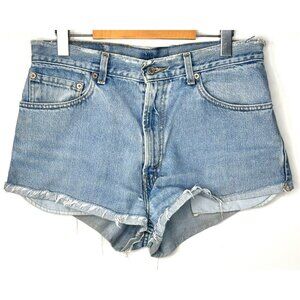 Levis 550 Womens Jean Shorts Distressed DIY Cut Off Denim Light Wash Blue Sz 32